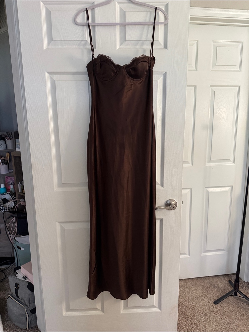 Sleeveless Brown Maxi Slip Dress
